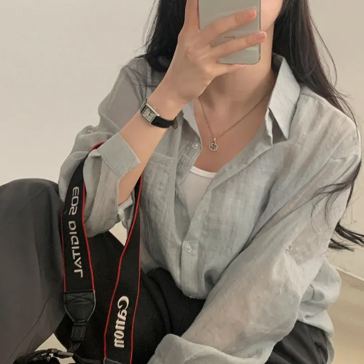 [살안타템17컬러✨/크롭&루즈핏] 햇빛차단, 린넨 시스루 루즈핏 거즈 셔츠/남방 블라우스 상세 이미지 45