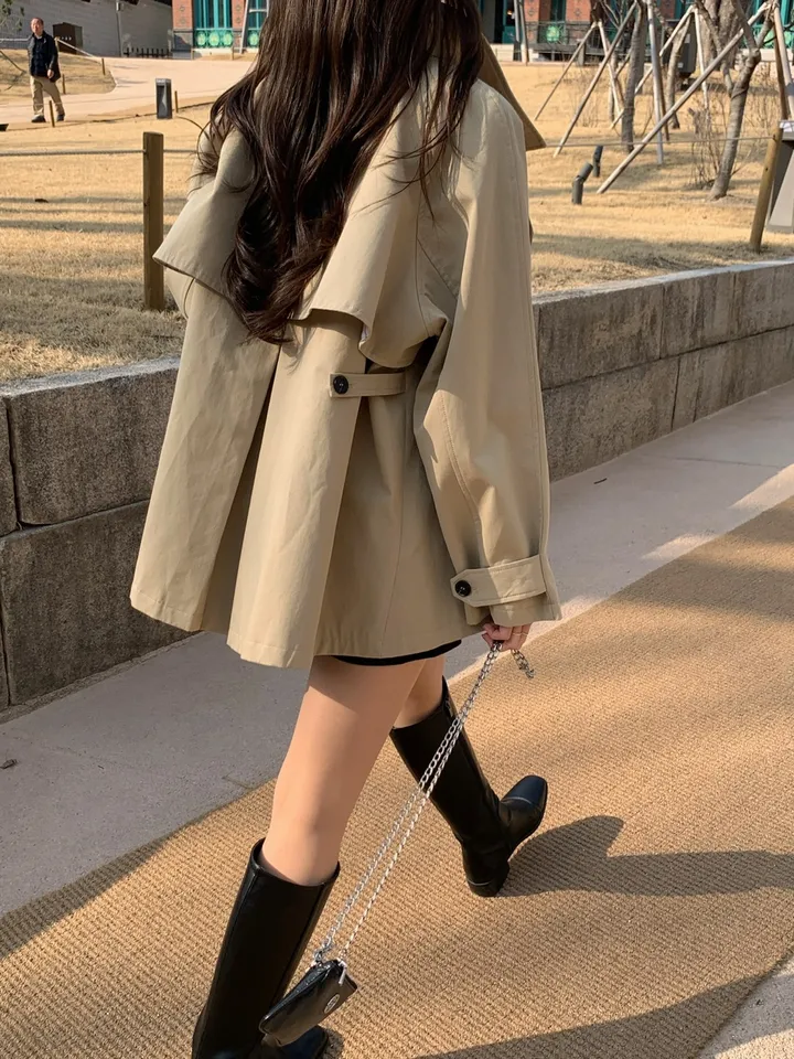 [*주문폭주!!/당일발송*] 파리 트렌치 케이프 하프코트 트렌치코트 트렌치하프 하프트렌치 코트 봄아우터 봄트렌치 절개트렌치 (1color) 상세 이미지 21