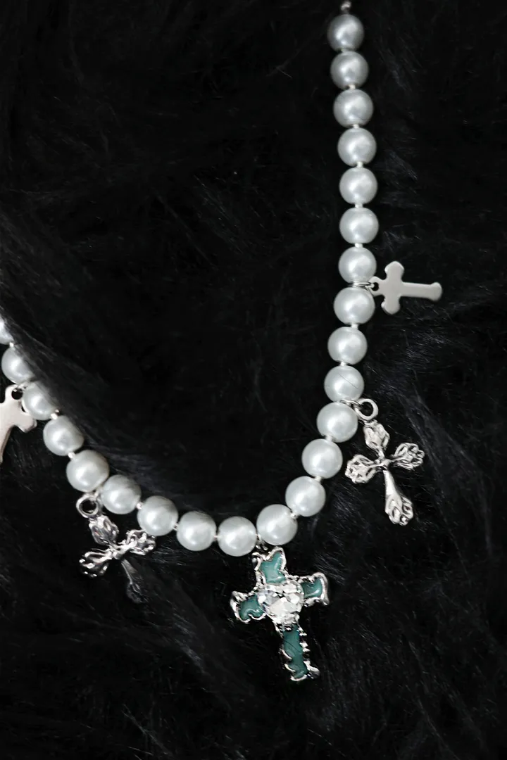 blue cross necklace | 블루 하트 십자가 진주 목걸이 상세 이미지 22