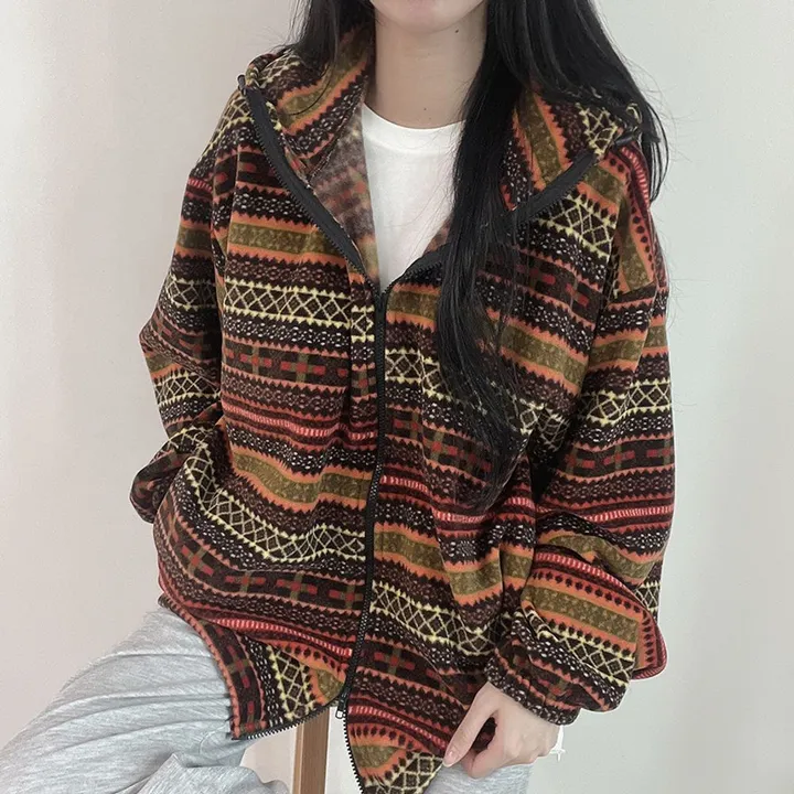 [남녀공용/포근해] 2WAY 보르도 패턴 투웨이 후드 후리스 집업 후드집업 3color 상세 이미지 19