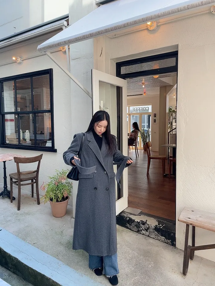 (퀄팅패딩내피안감/탈부착가능) 고급스러운 텍스처 더블 버튼 테인 핸드메이드 울 롱 코트 상세 이미지 42