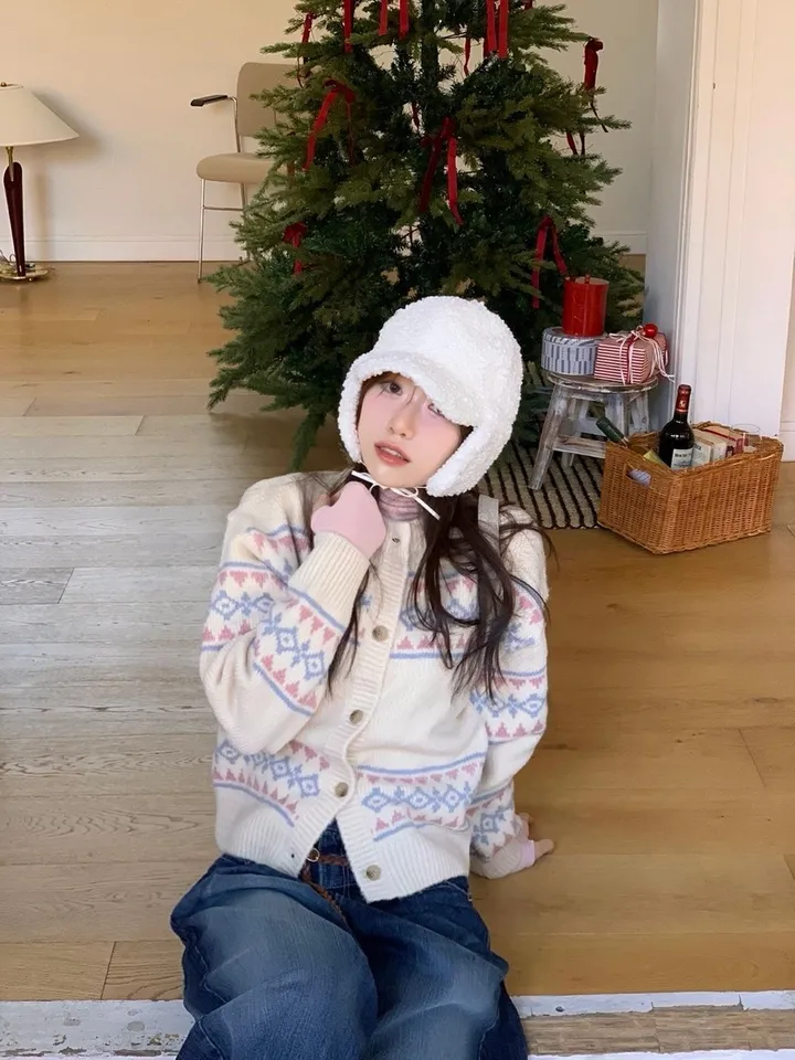 [연말룩❄부드러워요💭]키츠 윈터 노르딕 자가드 파스텔 루즈핏 니트 가디건 2color 상세 이미지 25