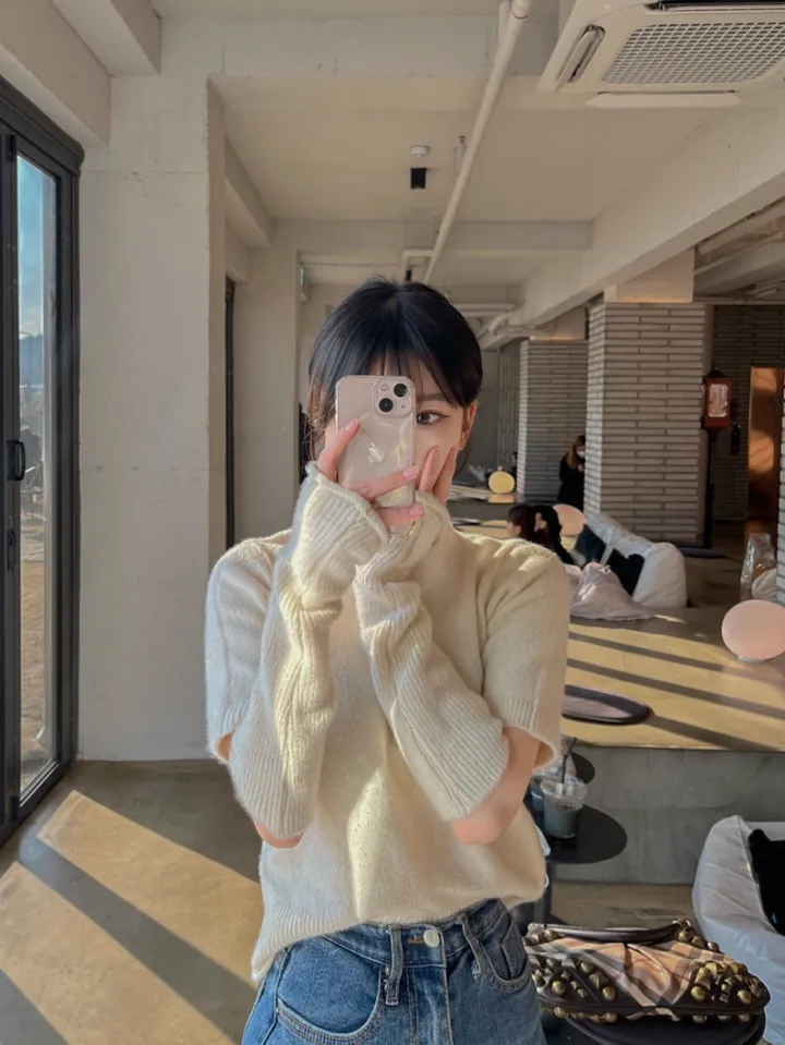 [워머SET/재진행‍🔥] 러블리 보들 울 핸드 워머 니트 세트 루즈핏 트임 반팔 니트티 라운드넥 토시 니트투피스 상세 이미지 45