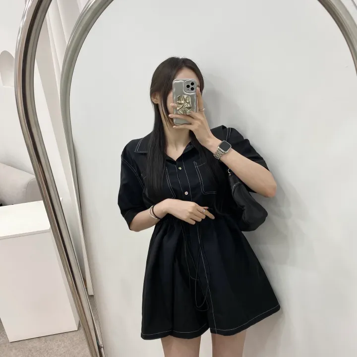 [SET!]스티치 스트링 반팔 셔츠 자켓 반바지 투피스 세트 상세 이미지 9