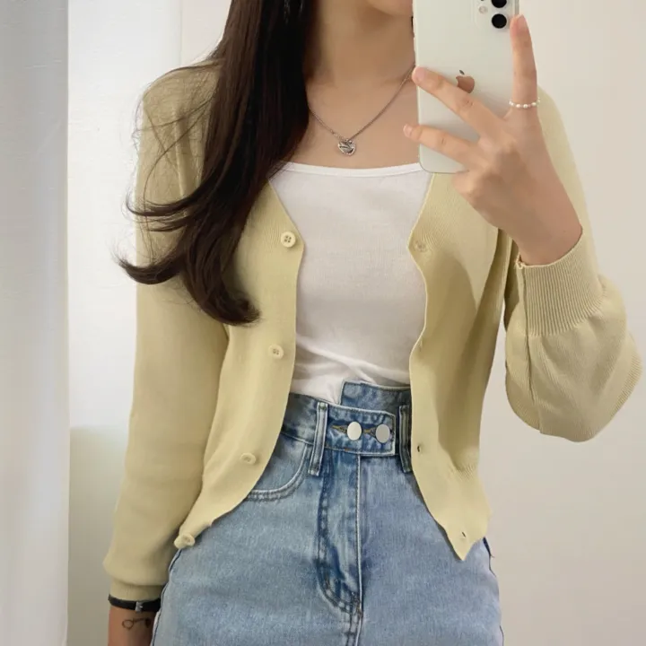 (데일리)소프트 기본 긴팔 니트 크롭 브이넥 가디건 5color 상세 이미지 18