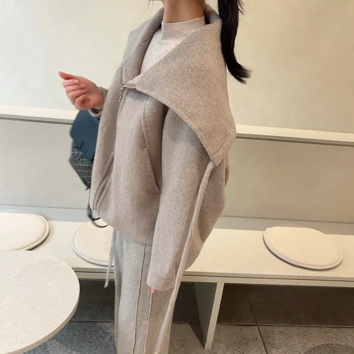숄카라 양모 울 루즈핏 핸드메이드 숏 코트 상세 이미지 9