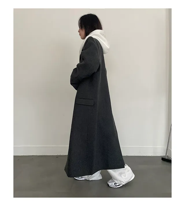 (Unisex) 카민 히든 롱 코트 (3color) 맥시 겨울코트 오버사이즈 울코트 남녀공용 상세 이미지 12