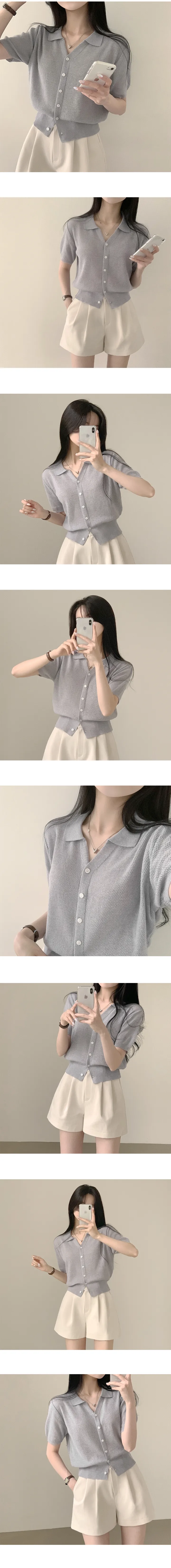 [린넨,쿨링소재!/여리여리~] 허리잘록- 썸머 린넨 카라 크롭 반팔 니트가디건 (7color) 상세 이미지 3