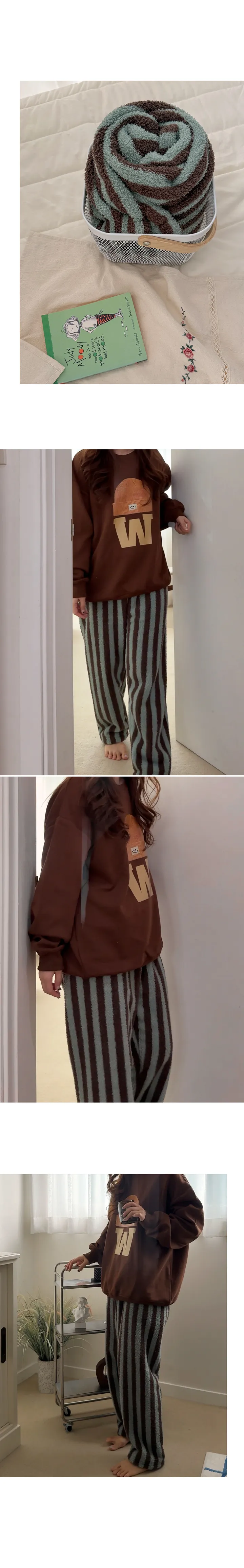 ❄️겨울신상👖 당일발송 버닌 스트라이프 무지 극세사 겨울 커플 긴바지 맨투맨 파자마 팬츠 세트 3color 상세 이미지 14