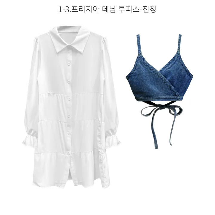 청순 봄 데님 투피스 모음 (셔츠원피스 데님원피스 하객룩 개강룩 벚꽃룩 러블리 페미닌 뷔스티에 투피스 데님투피스 청자켓 가디건 스커트) 상세 이미지 6