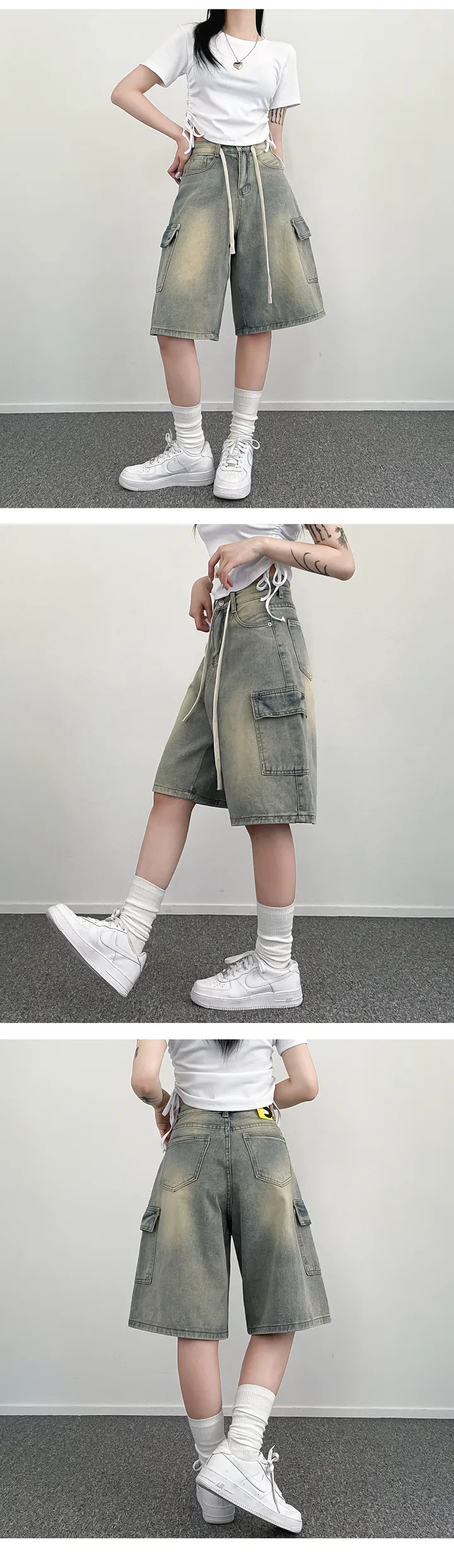 [S~XL]빈티지 카고 데님 버뮤다 반바지 상세 이미지 6