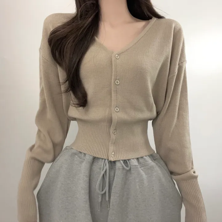 [데일리/허리쏙] 세미크롭 브이넥 니트 가디건 봄신상 봄가디건 (4color) 상세 이미지 3