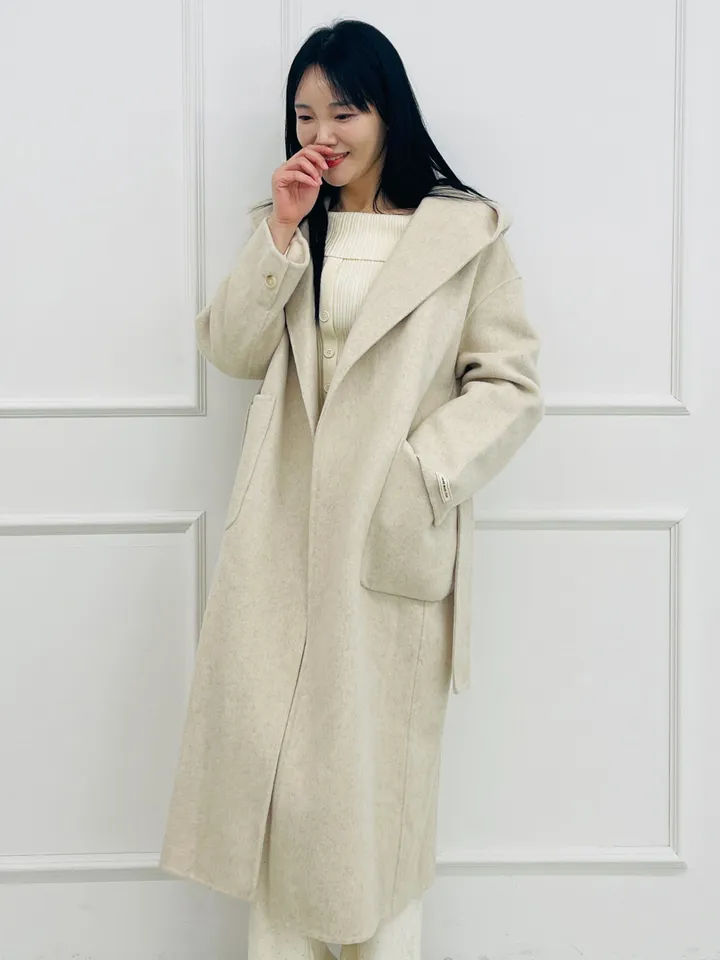 자체제작 원단부터 다른 핸드메이드 양모 후드코트 리얼빅사이즈, 가벼운코트,연말룩, 하객룩 110까지 상세 이미지 5