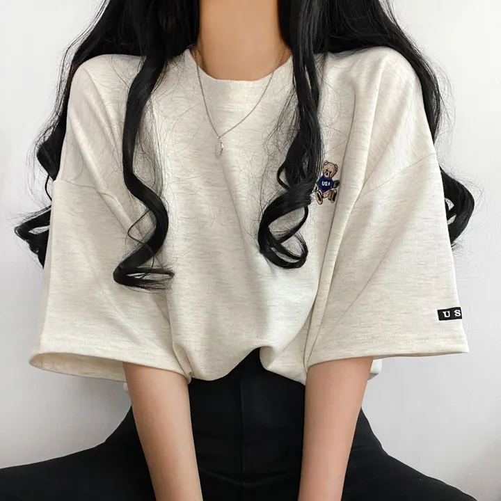 [예쁨/데일리] 베어 라벨 자수 오버핏 반팔티T 상세 이미지 17