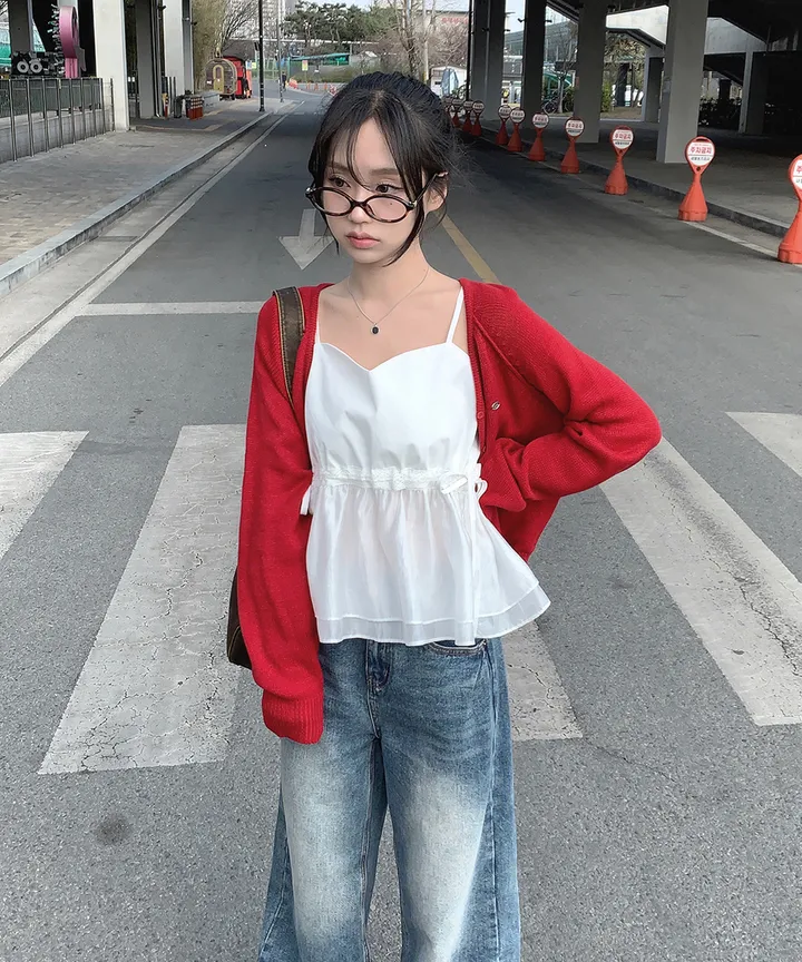 [데일리🫧벚꽃룩] 부코 펜던트 브이넥 니트 가디건 봄 가을 / 벚꽃룩 개강룩 데이트룩 여름가디건 여름니트 클래식블랑 상세 이미지 5