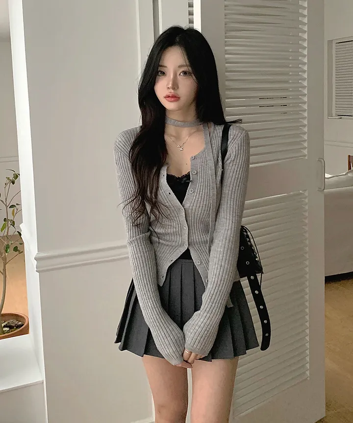 [초커타이set 💗] 몰린 초커 타이 세트 골지 니트 가디건 봄 가을 데이트룩 / 긴팔가디건 긴팔니트 데일리룩 하객룩 클래식블랑 상세 이미지 24