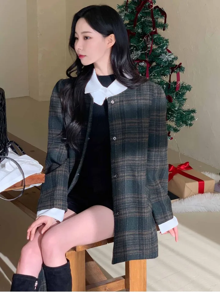 [신상🌹] 이브 벨트코트 / 벨트자켓 레이어드 자켓 체크자켓 체크코트 무스탕 하객룩 트위드자켓 하프코트 떡볶이코트 울자켓 모직자켓 핸드메이드 코트 숏코트 울코트 모직코트 퍼자켓 상세 이미지 26