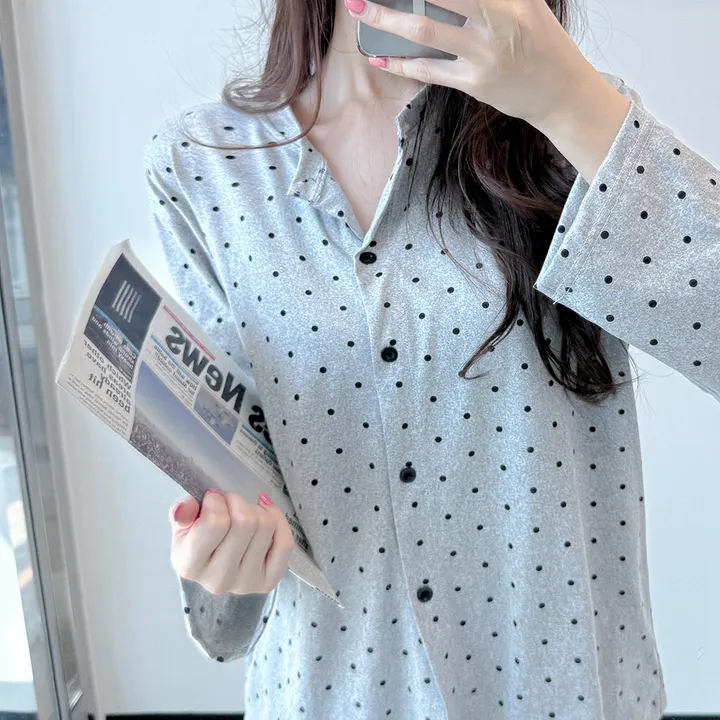 그레이 도트 땡땡이 가디건 긴팔 봄 여름 간절기 파자마 잠옷 세트 #B.Night 촬영용잠옷/공주잠옷/생일선물/유튜브 #8232 상세 이미지 6