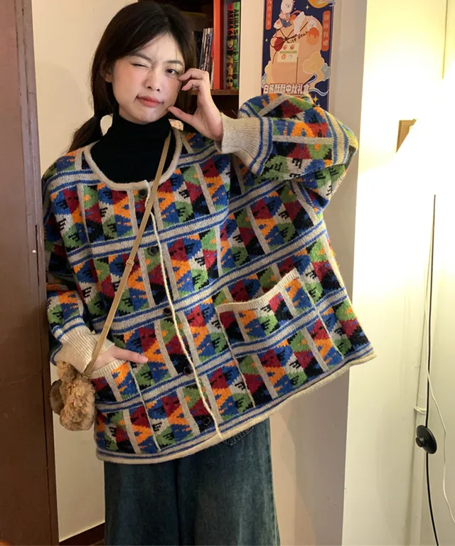 달란트 루즈핏 패턴 니트 가디건