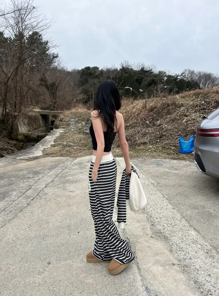 넘버 기모 스트라이프 일자핏 트레이닝 팬츠 상세 이미지 5