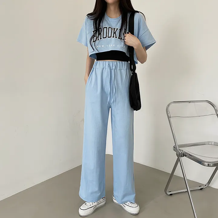 *묶음할인[반팔ver./쓰리세트가격!!] 브루프린팅 오버핏 크롭반팔티+나시+일자와이드핏 밴딩팬츠 트레이닝세트 상세 이미지 27