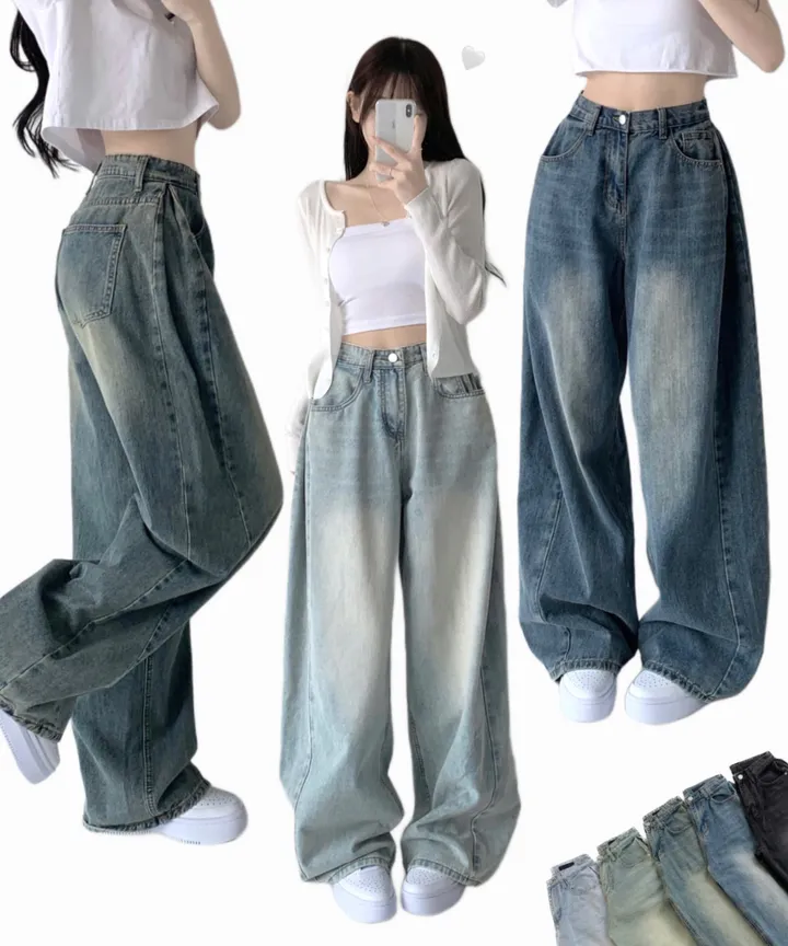 당일출발🚀[핏보장🖤/숏&롱,XL~] 카시오 빈티지 워싱 사이드 핀턱 하이웨스트 롱 로우 와이드 데님 팬츠 바지 청바지 키작녀 키큰녀 빅사이즈 상세 이미지 3