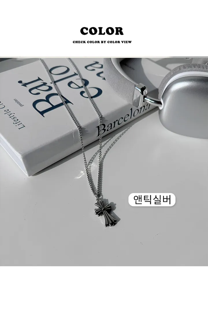 [빈티지✨/y2k] 볼드 체인 앤틱 십자가 네크리스, 빈티지 실버 롱 목걸이💎 상세 이미지 3