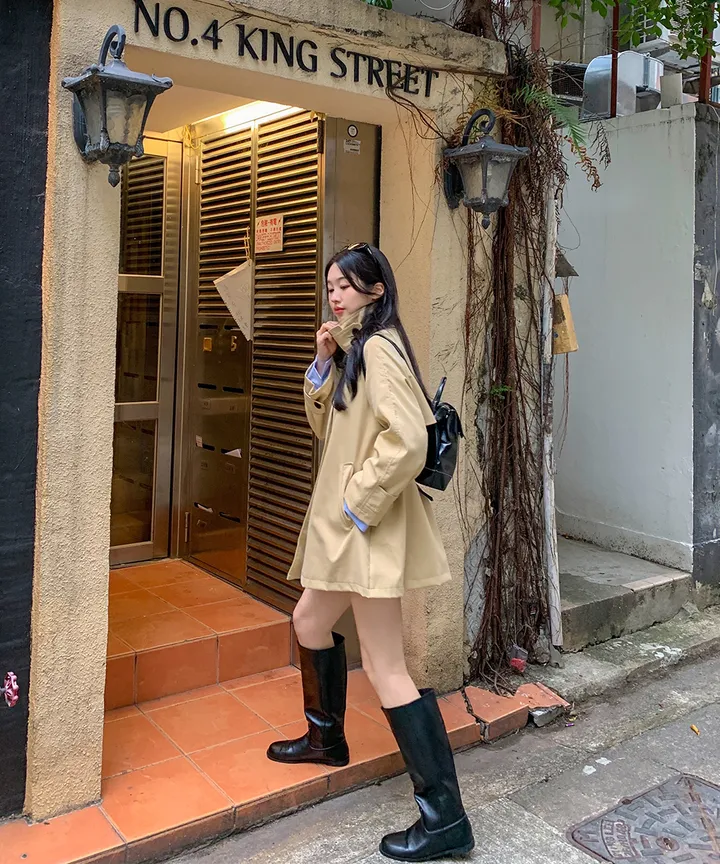 [귀욤아방핏🤎완전강츄] 하이넥 하프 숏 트렌치코트 오버핏 루즈핏 A라인 케이프 바바리 자켓 야상 점퍼 봄 가을 간절기 아우터 데일리룩 2COL 상세 이미지 16