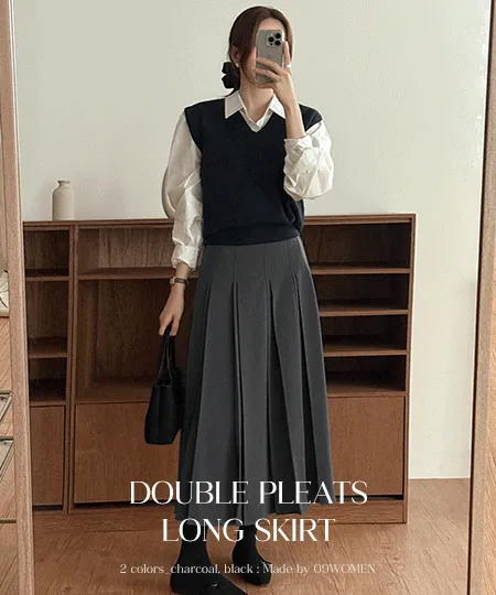[制作] エナダブルプリーツ バックバンディングロング スカート 84083ビッグサイズの女性衣料品