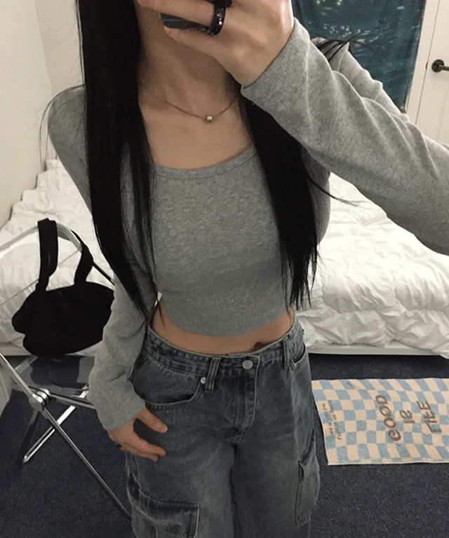 simple basic round crop tee (4color)