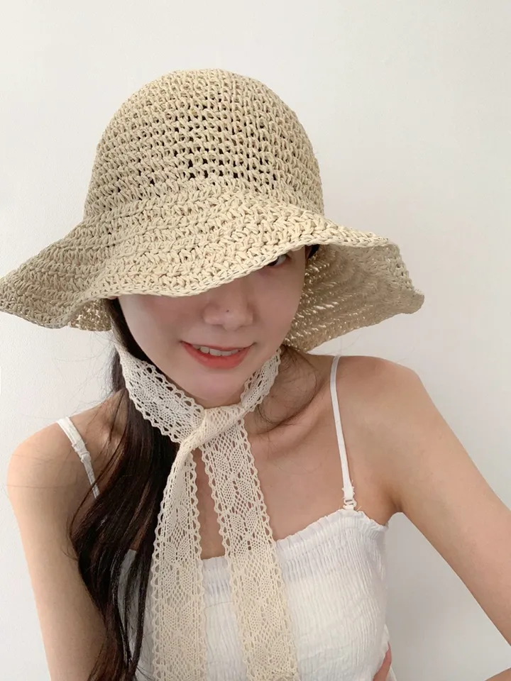 리본 레이스 보넷 여름 밀짚 라피아햇 벙거지 모자 상세 이미지 11
