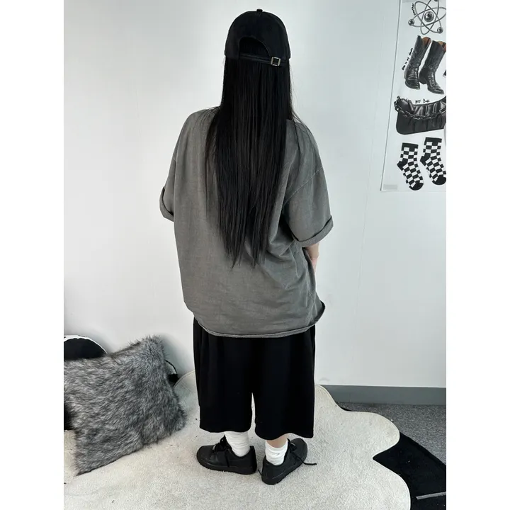 [UNISEX/기획특가/소장추천!/3size!]사이드 폴드 핀턱 포인트 루즈 와이드 벌룬 버뮤다 하프 트레이닝 팬츠(2color) 상세 이미지 24