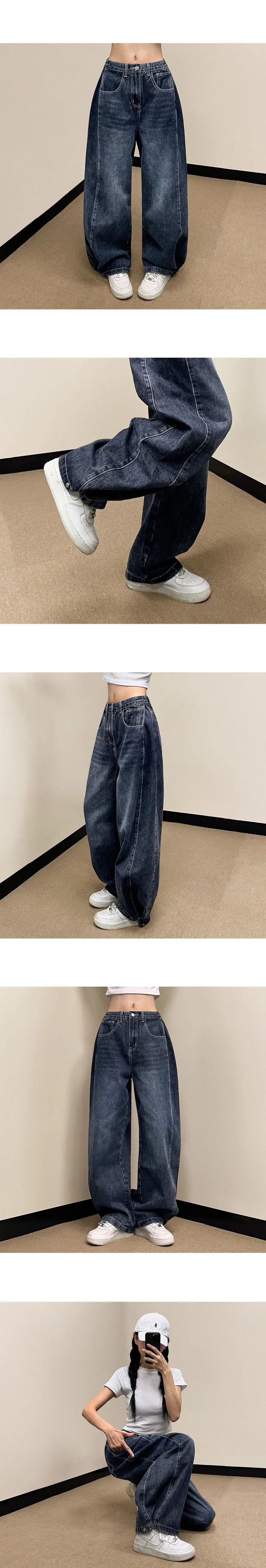 데님버전🐼 [밑단스냅/기장선택!/~XL] 쵸파 폴딩 밑단 스냅 버튼 데님 롱 와이드 팬츠 똑딱이 핀턱 비조 빅사이즈 면바지 키작녀 키큰녀 하이웨스트 사계절 상세 이미지 11