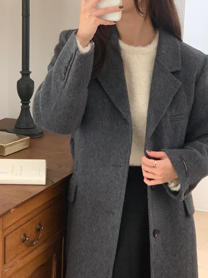 [브랜드퀄/부드럽고 가벼워요/강추💟] *알파카85,울15* 알파카 일자핏 울 핸드메이드 코트 상세 이미지 20