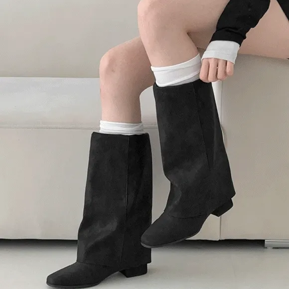[👍하체커버핏/느좋템🤎] 오엔드 빈티지 레그워머 폴딩 미들 롱부츠(3cm)-2627
