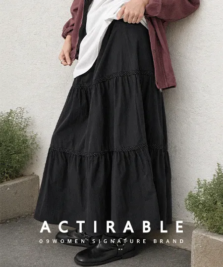 [制作] [ドットポイント＆ラブリー]セリーバンディングティアードロング スカート 89790ビッグサイズの女性衣料品