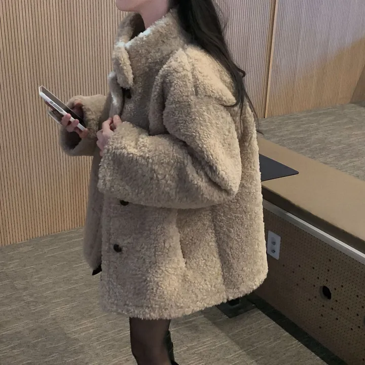 [왕아방핏🤎/주문폭주✨]후회없는 선택,푸들 양털 오버핏 하프 스웨이드 퍼자켓,코트 상세 이미지 25
