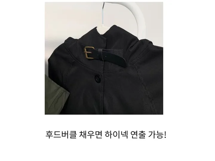 하이넥 버클 미디 트렌치코트 야상 코튼 후드자켓 -JK 상세 이미지 4