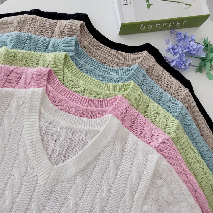 (6color/최저가 보장!) 실물보장! 색감에 반한, 마카롱 꽈배기 브이넥 크롭 반팔 니트 상세 이미지 35
