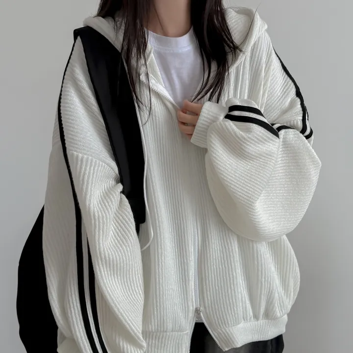 [왕오버핏/투웨이지퍼]일루션 투라인 후드집업 상세 이미지 17