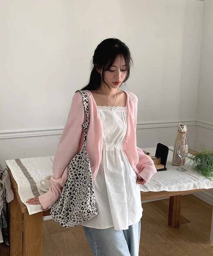[데일리가디건💗] 데이쥬 팬던트 루즈핏 레이어드 브이넥 니트 가디건 봄 여름 가을 / 벚꽃룩 캠퍼스룩 데일리룩 클래식블랑 상세 이미지 18