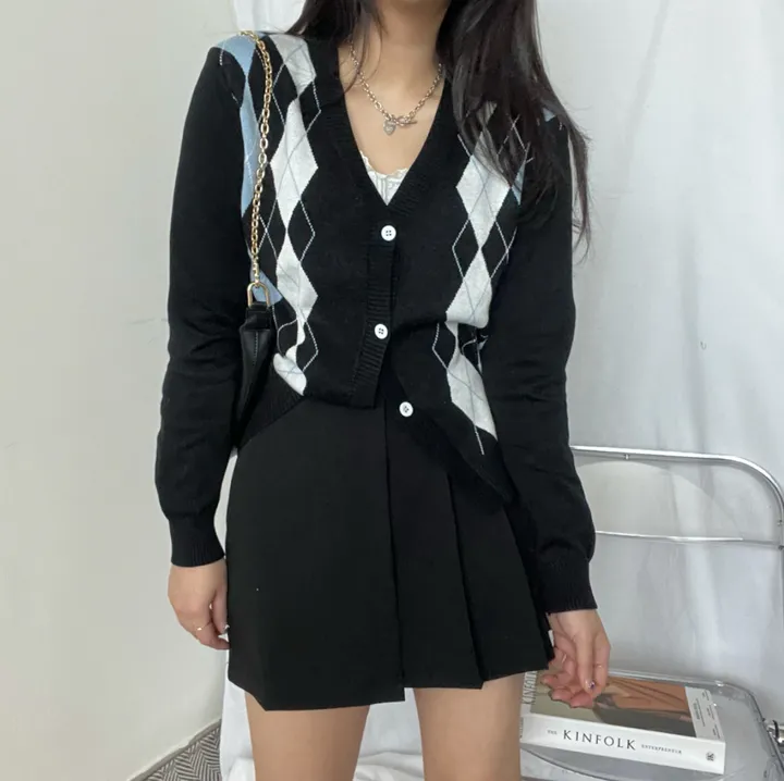 🚀빈티지 아가일  패턴 니트 가디건 1color 상세 이미지 9