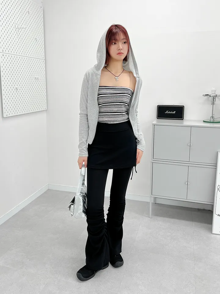셔링 부츠컷 스판 밴딩 치마바지 랩스커트 팬츠(2color) 상세 이미지 17