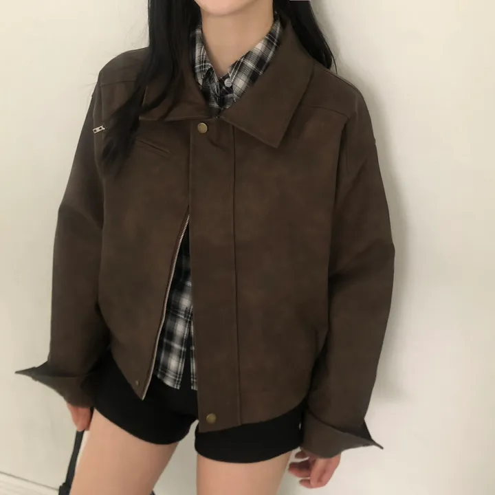 [고급레더!핏보장🤎]매트 무광 오버핏 가죽 레더 스웨이드 블루종 자켓 점퍼 2color 상세 이미지 22