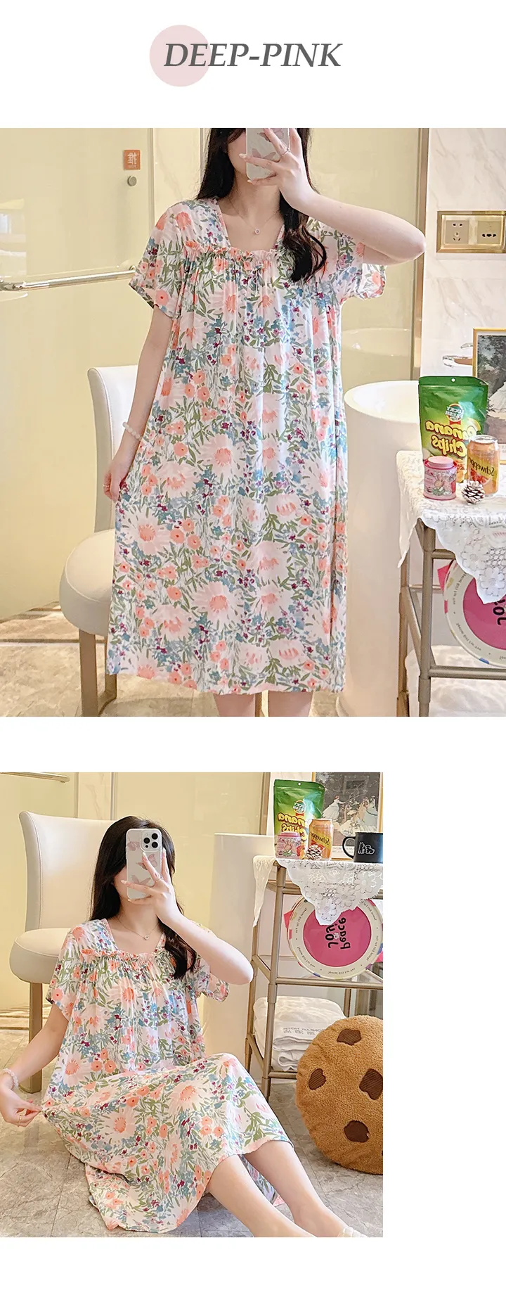 러블리 플라워패턴 홈웨어 💐 꽃무늬 앞셔링 반팔원피스 여름파자마 잠옷선물 CW루체 상세 이미지 6