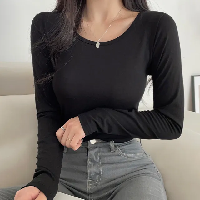 (라운드+U넥선택ok) 인생핏 쫀쫀해 리브 데일리 무지긴팔티 8color 상세 이미지 47