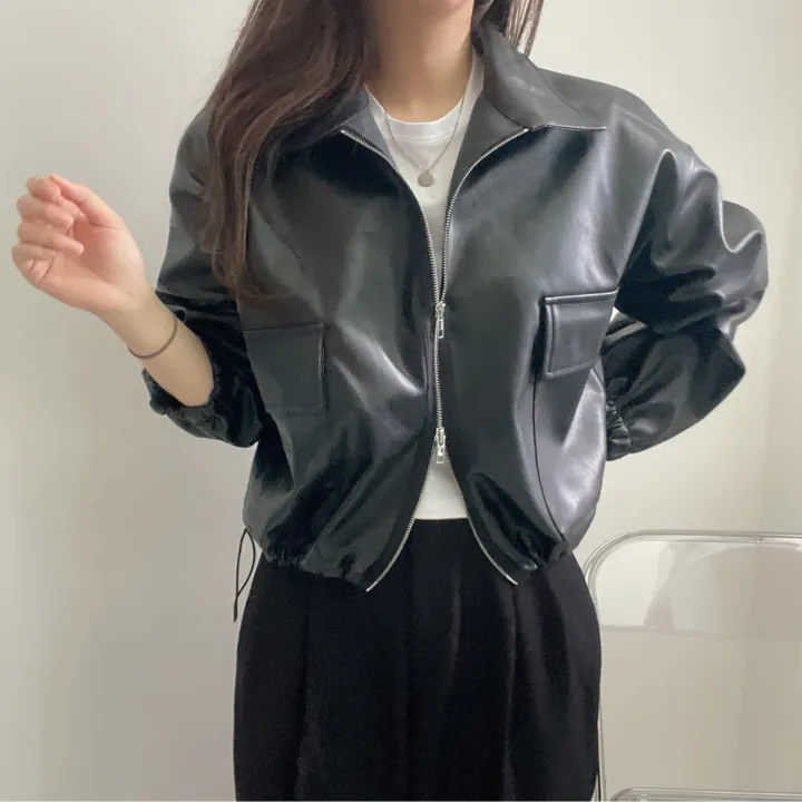 [투웨이/고퀄리티]레더 스트링 카라 크롭 라이더 숏자켓 3color 상세 이미지 14