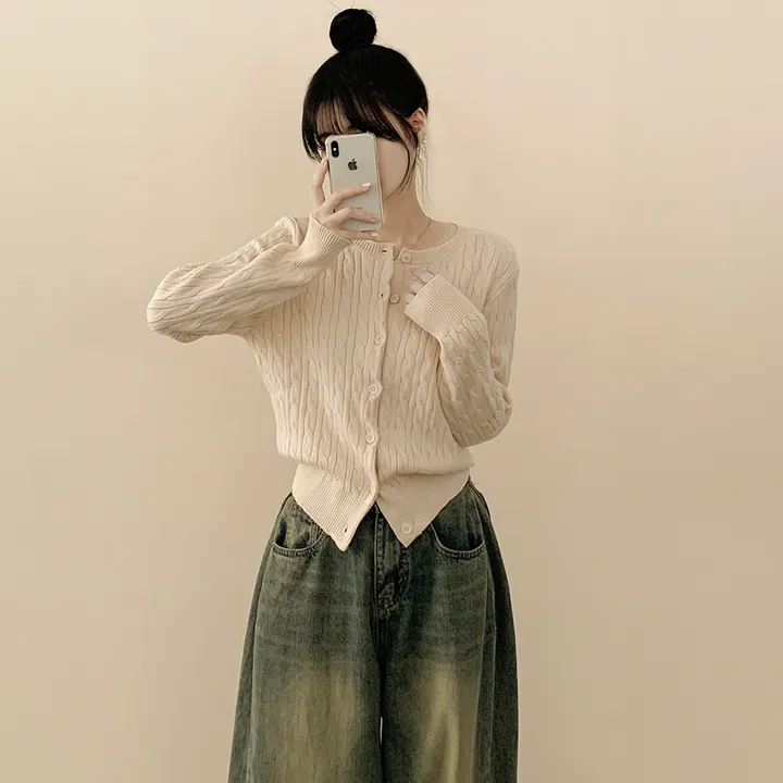 [고퀄!/가디건의 정석] 꽈배기 라운드 케이블 기본 세미크롭 긴팔 봄가디건 상세 이미지 25
