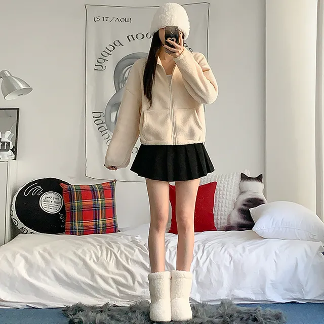 [가성비최고/3col] 앤디 루즈핏 양털 후리스 크롭 집업 / 플리스집업 / 최저가보장 / 크롭후리스 / 양털집업 / 하이넥집업 / 가격실화 / 도톰폭닥 / 뽀글이 / 방한템 상세 이미지 13