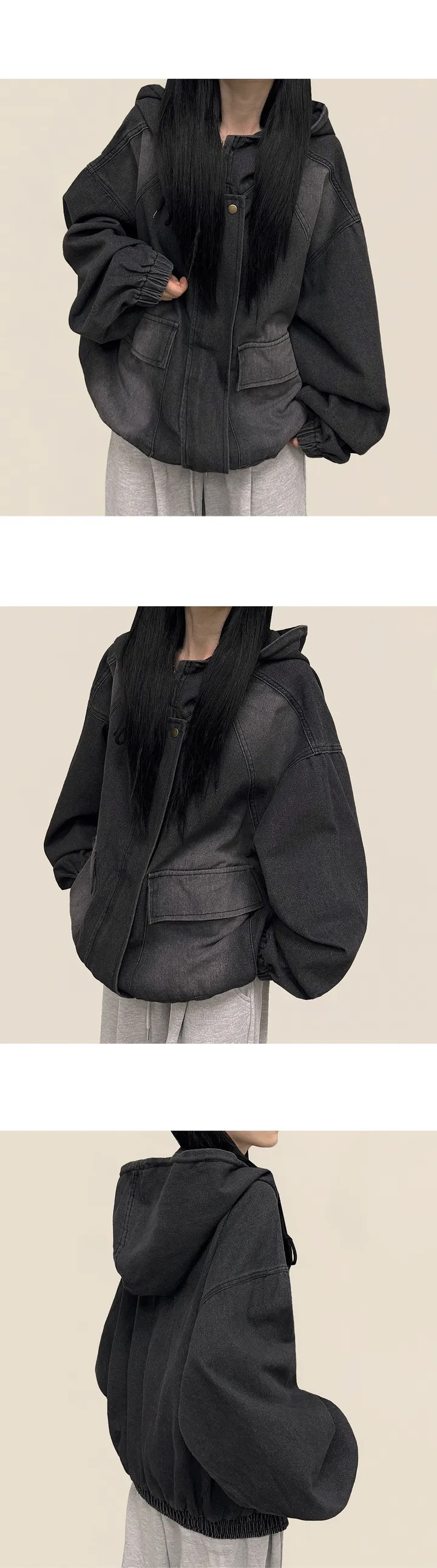 두가지버전🐰 [단독기획!] 포린 빈티지 데님 후드 투웨이 크롭/오버핏 자켓 간절기 점퍼 빅사이즈 아우터 루즈핏 오버핏 상세 이미지 11